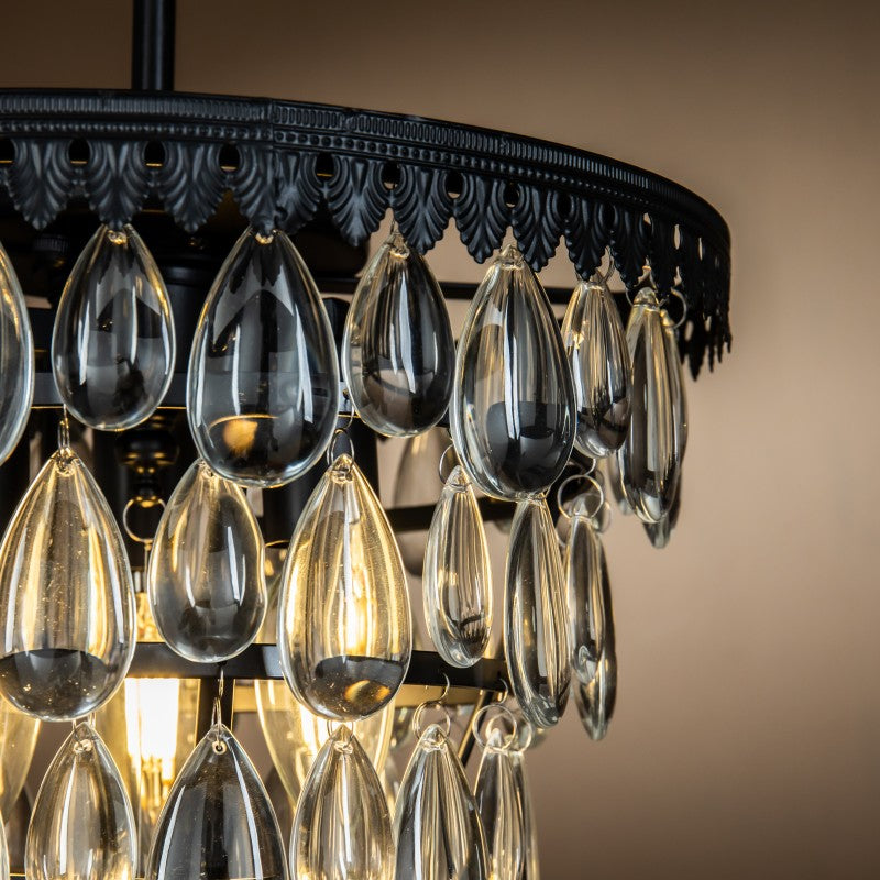 Modern Tiered Crystal Chandelier in Matte Black