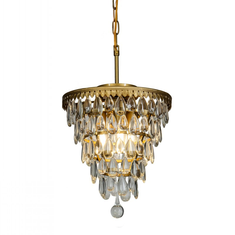 Unique Tiered Crystal Chandelier -Antique Gold