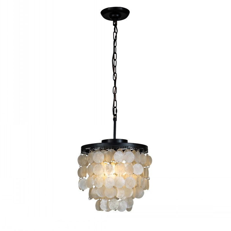 Matte Black Coastal Capiz Shell Chandelier