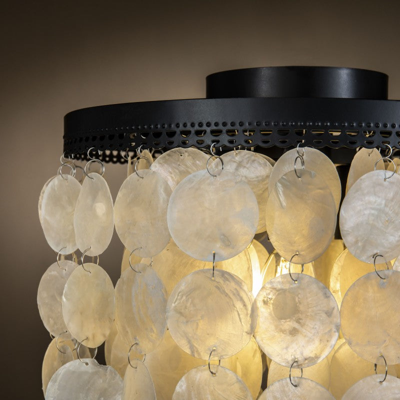 Matte Black Coastal Capiz Shell Flush Mount Lighting