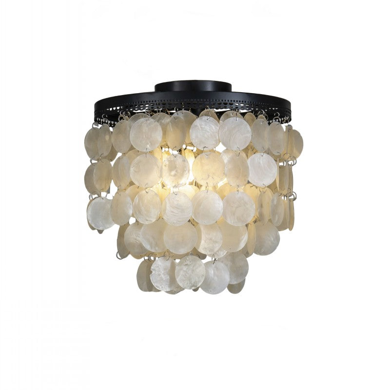 Matte Black Coastal Capiz Shell Flush Mount Lighting