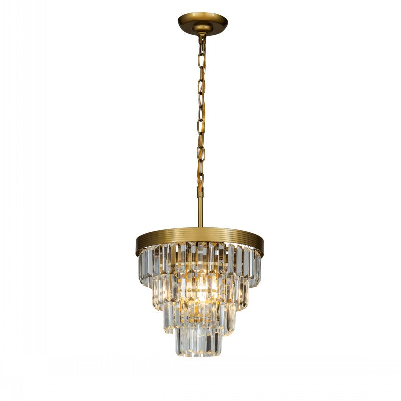 Modern Tiered Crystal Chandelier in Antique Gold