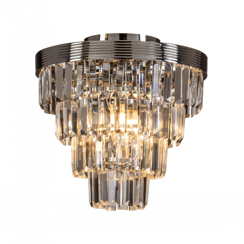 Modern Chrome Crystal Tiered Flush Mount Chandelier