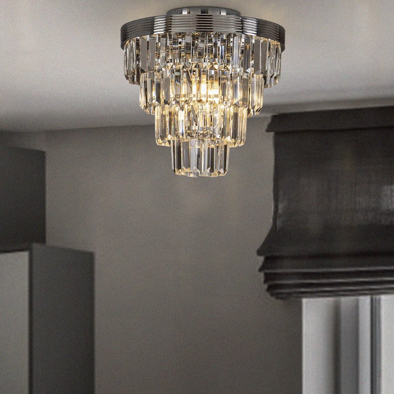 Modern Chrome Crystal Tiered Flush Mount Chandelier