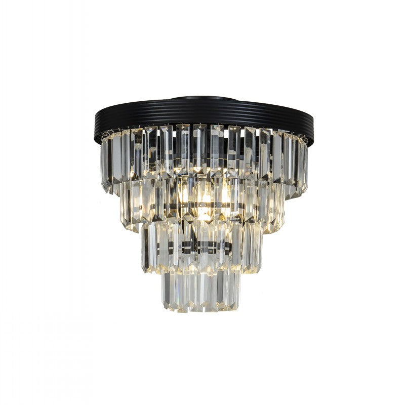 Modern Matte Black Tier Crystal Flush Mount