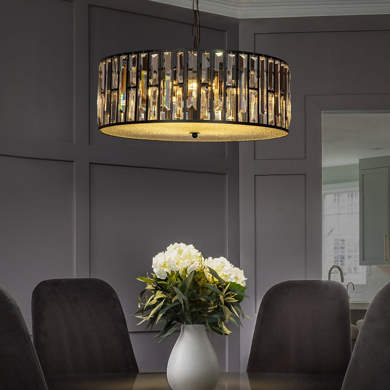 Modern Black Crystal Drum Chandelier