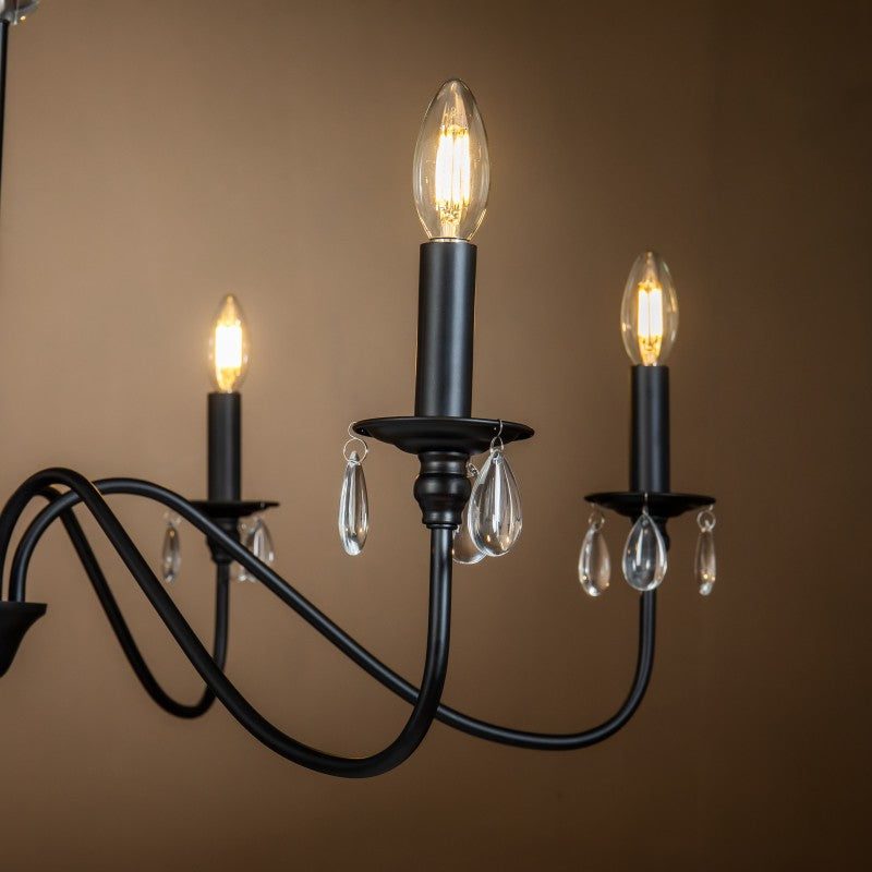 Candle Style Traditional Classic Crystal Chandelier in Matte Black