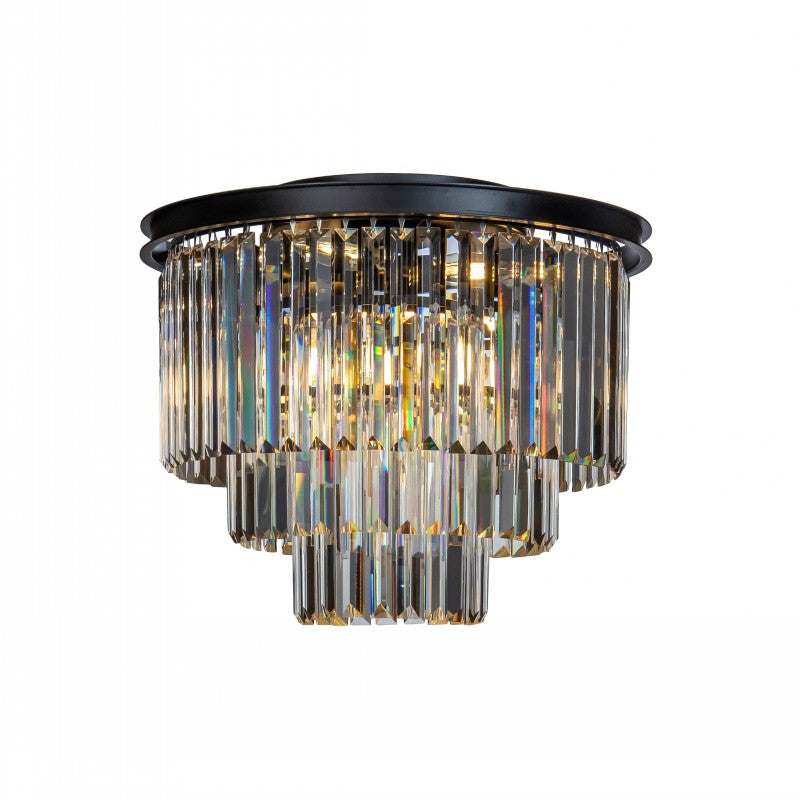 OPEN BOX-Mid-Century Modern Matte Black 3-Tier Crystal Flush Mount Lighting