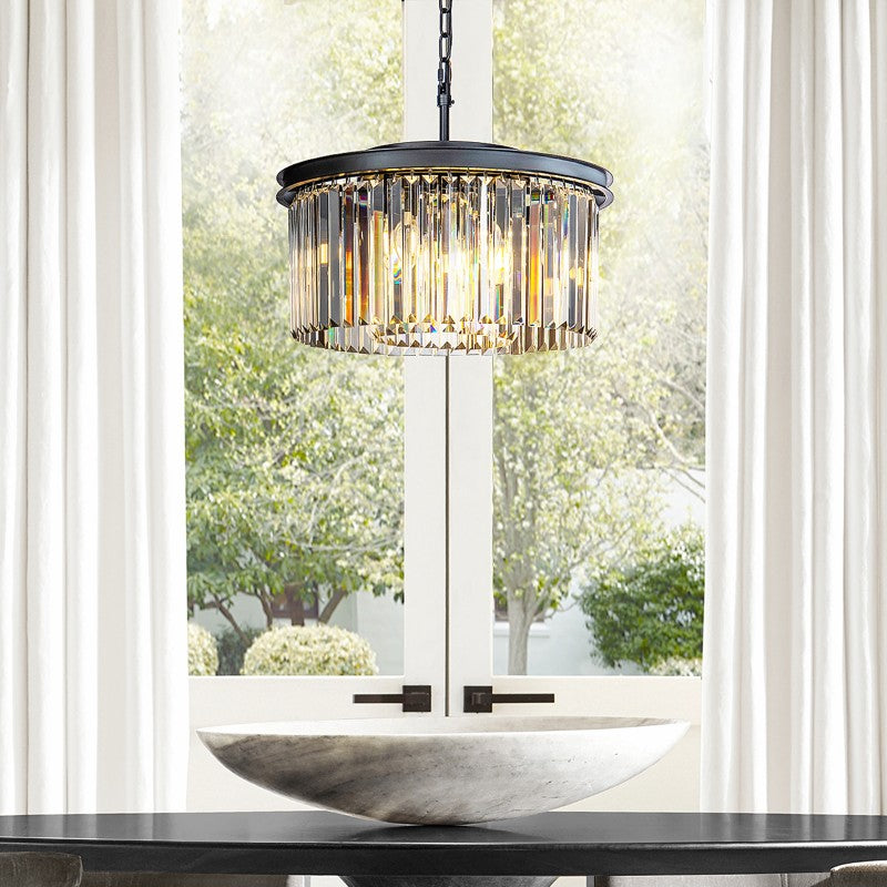 Unique Tiered Drum Chandelier in Matte Black