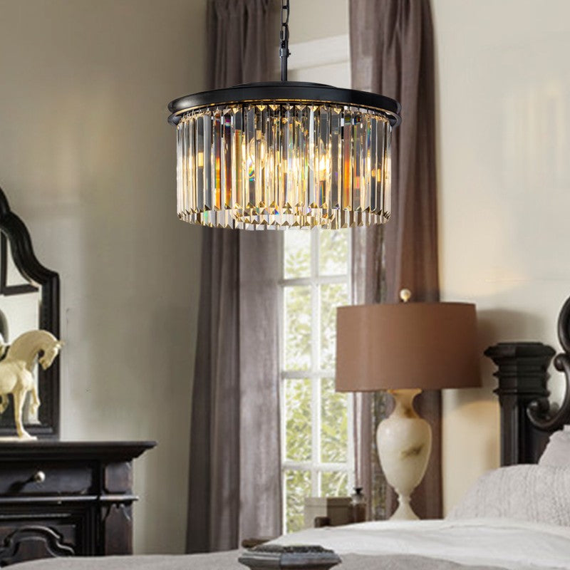 Unique Tiered Drum Chandelier in Matte Black