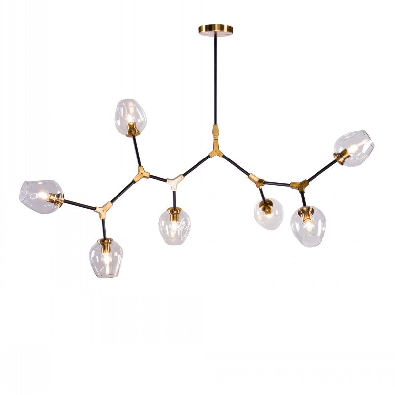 Black and Brass Linear Sputnik Chandelier with Clear Glass Shade
