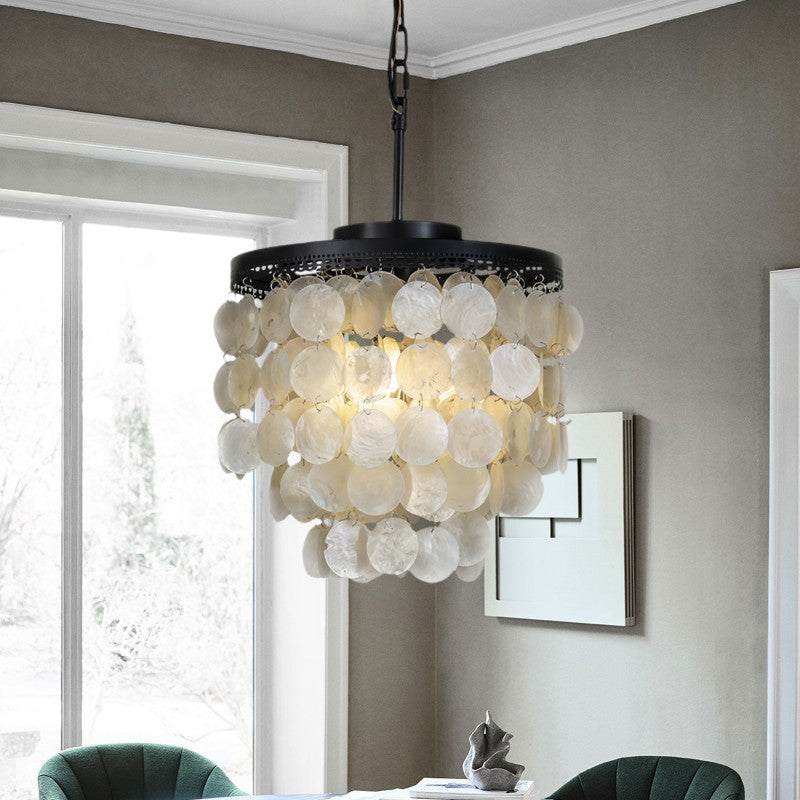 Matte Black Coastal Capiz Shell Chandelier