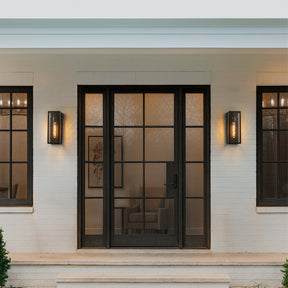 H13" 1-Light Modern Black Outdoor Wall Sconce with Water Ripple Glass and Dusk to Dawn Sensor Open Bottom Exterior Waterproof Porch Light Fixture for Garage Patio