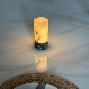Natural Spanish Alabaster Cordless Rechargeable Table Lamp with 3-Level Dimmable Flicker-Free LED and Long-Lasting Battery Bedside Lamp