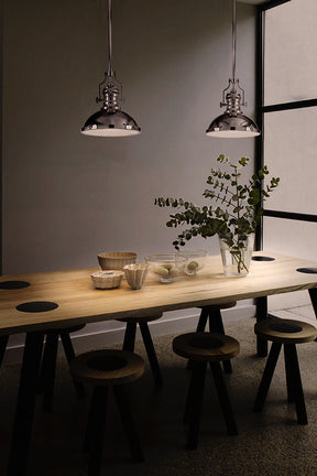 Industrial Polished Nickel Dome Pendant Light for Kitchen Island