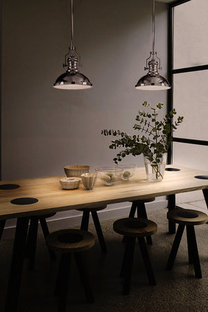 1-Light 13" Modern Industrial Polished Nickel Single Dome Pendant Light For Kitchen Island