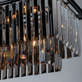 12-Light Modern Luxury Rectangular Fring Crystal Chandelier 49” Black Linear Pendant Light with Smoked Crystals for Kitchen Island, Dining Room
