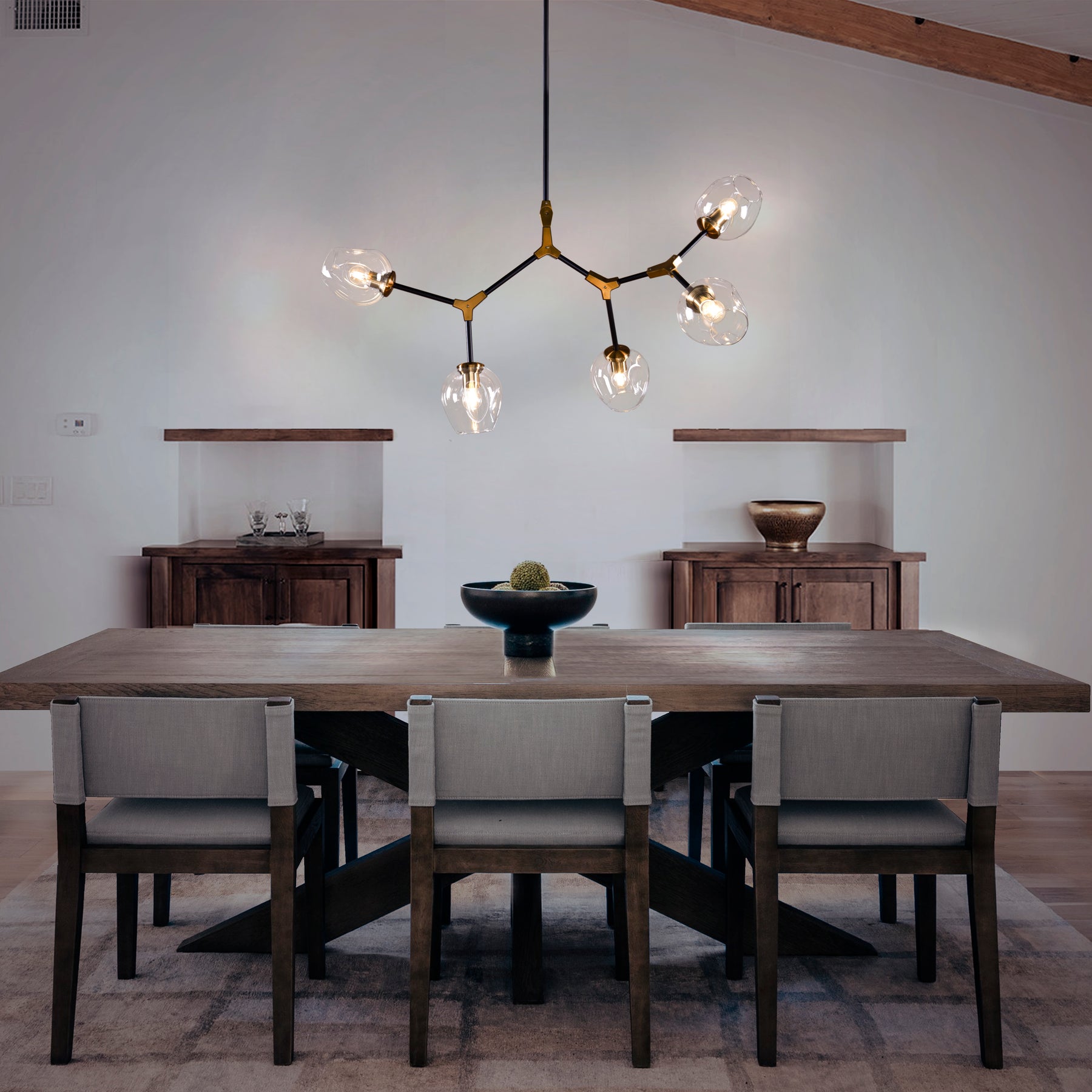 OpenBox 5-Lights Sputnik Modern Linear Chandelier With Clear Glass Shade