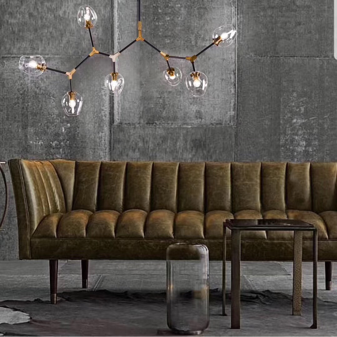 OpenBox 7-Lights Black and Brass Modern Linear Sputnik Chandelier With Clear Glass Shade