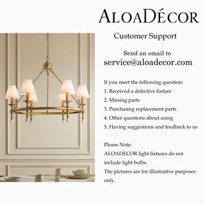 34'' Warm Brass 6-Light Statement Chandelier Unique Classic Pendant Lighting with White Fabric Shades and Alabaster Finials for Dining Room Kitchen Island