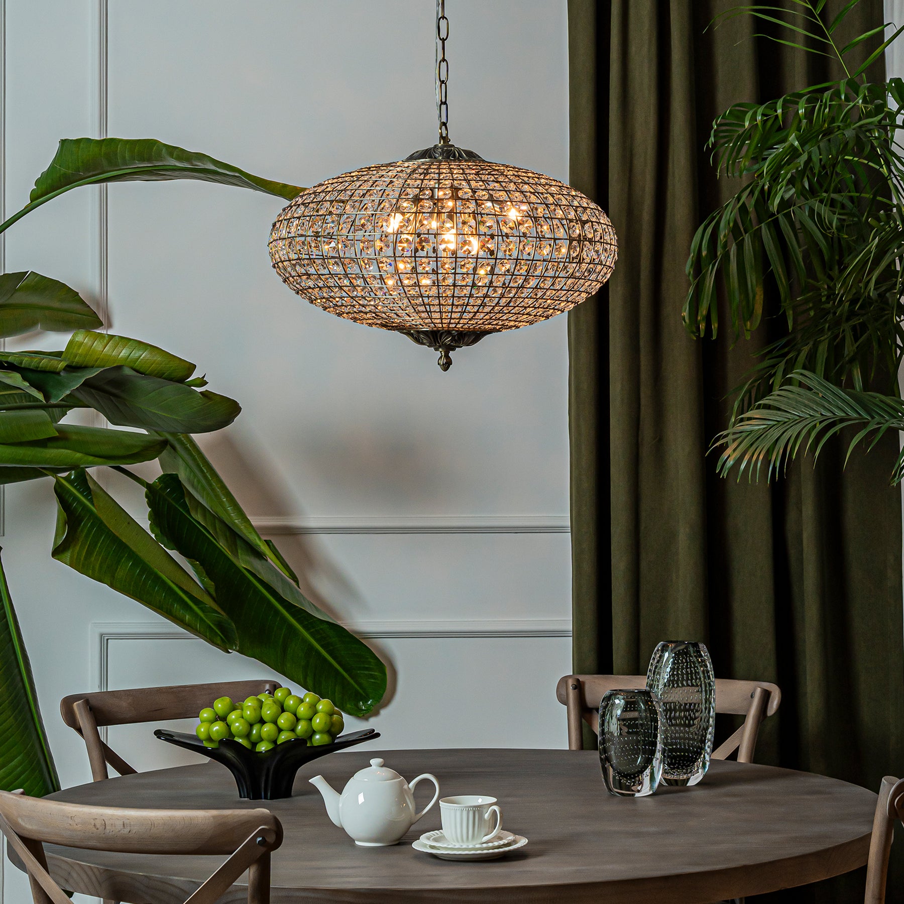 25'' Wide 6-Light Retro French Crystal Drum Chandelier in Antique Bronze With Vintage Patina Dimmable for Dining Room or Bedroom