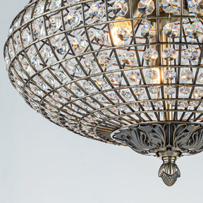 17'' Wide 3-Light Retro French Crystal Drum Chandelier in Antique Bronze With Vintage Patina Dimmable
