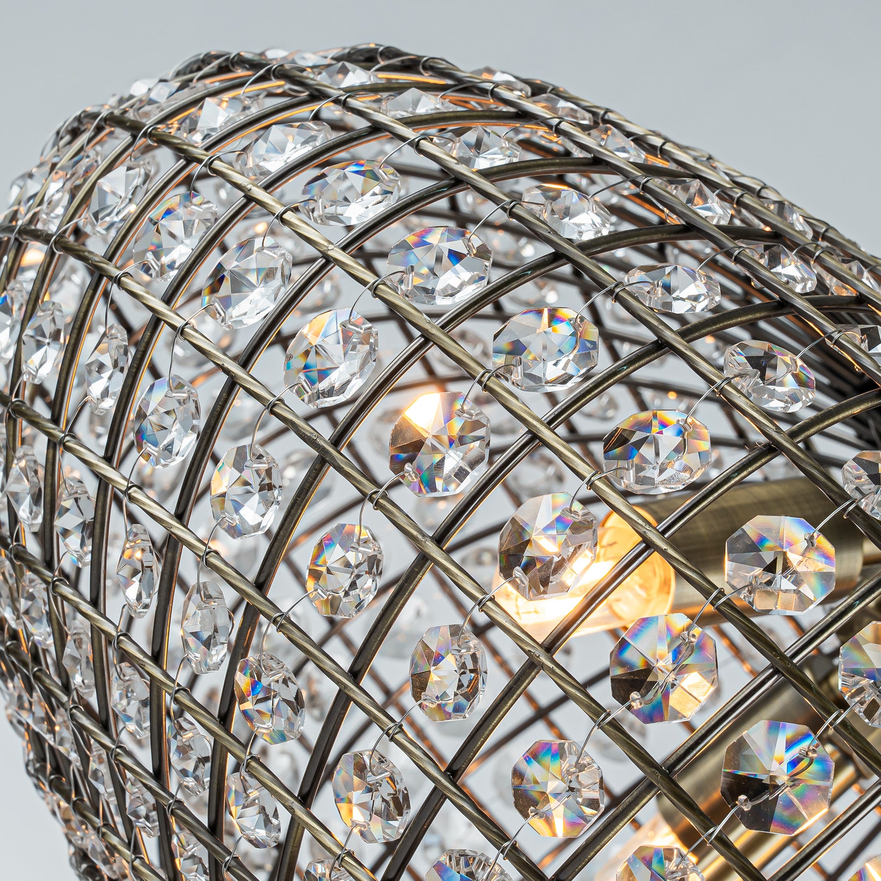 17'' Wide 3-Light Retro French Crystal Drum Chandelier in Antique Bronze With Vintage Patina Dimmable