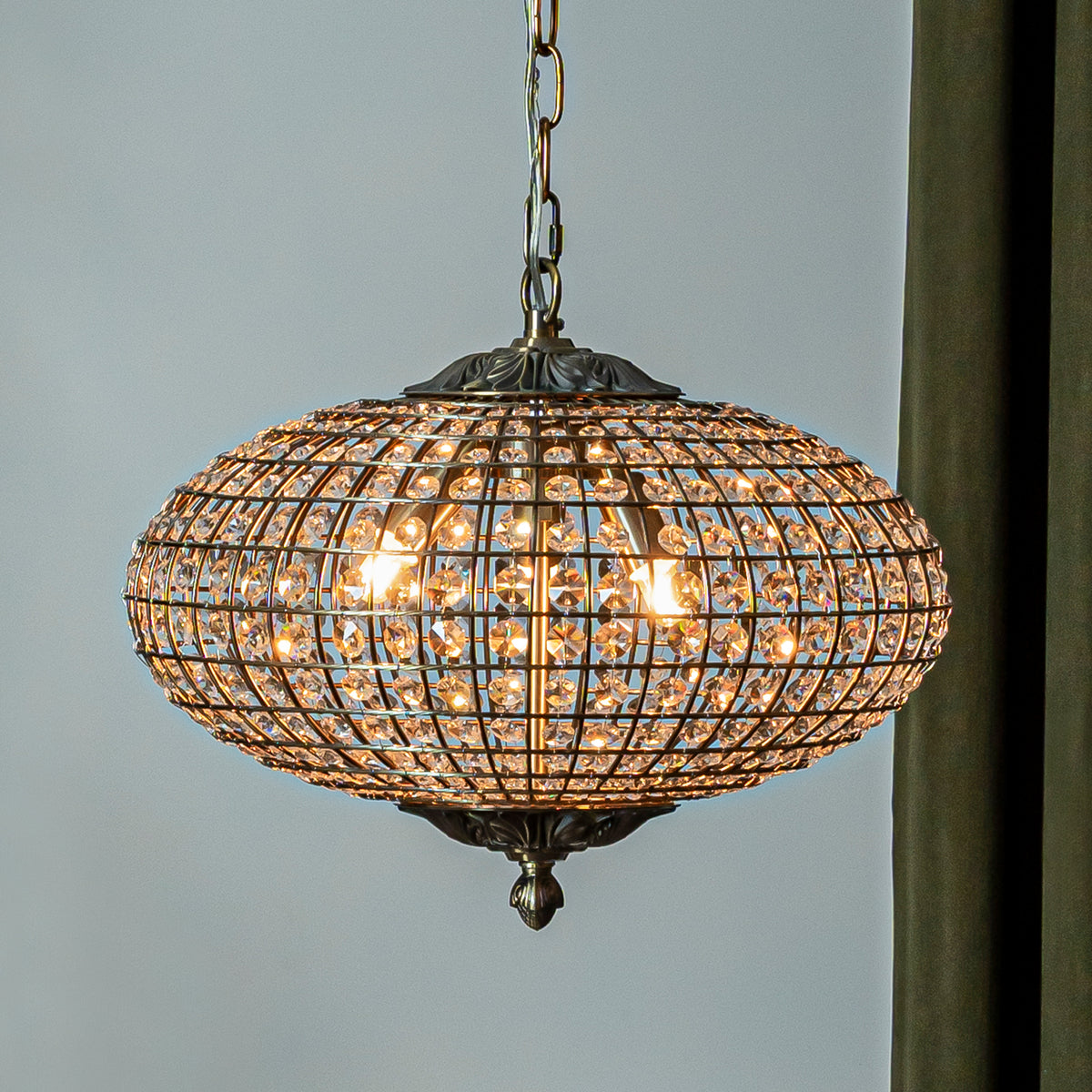 17'' Wide 3-Light Retro French Crystal Drum Chandelier in Antique Bronze With Vintage Patina Dimmable