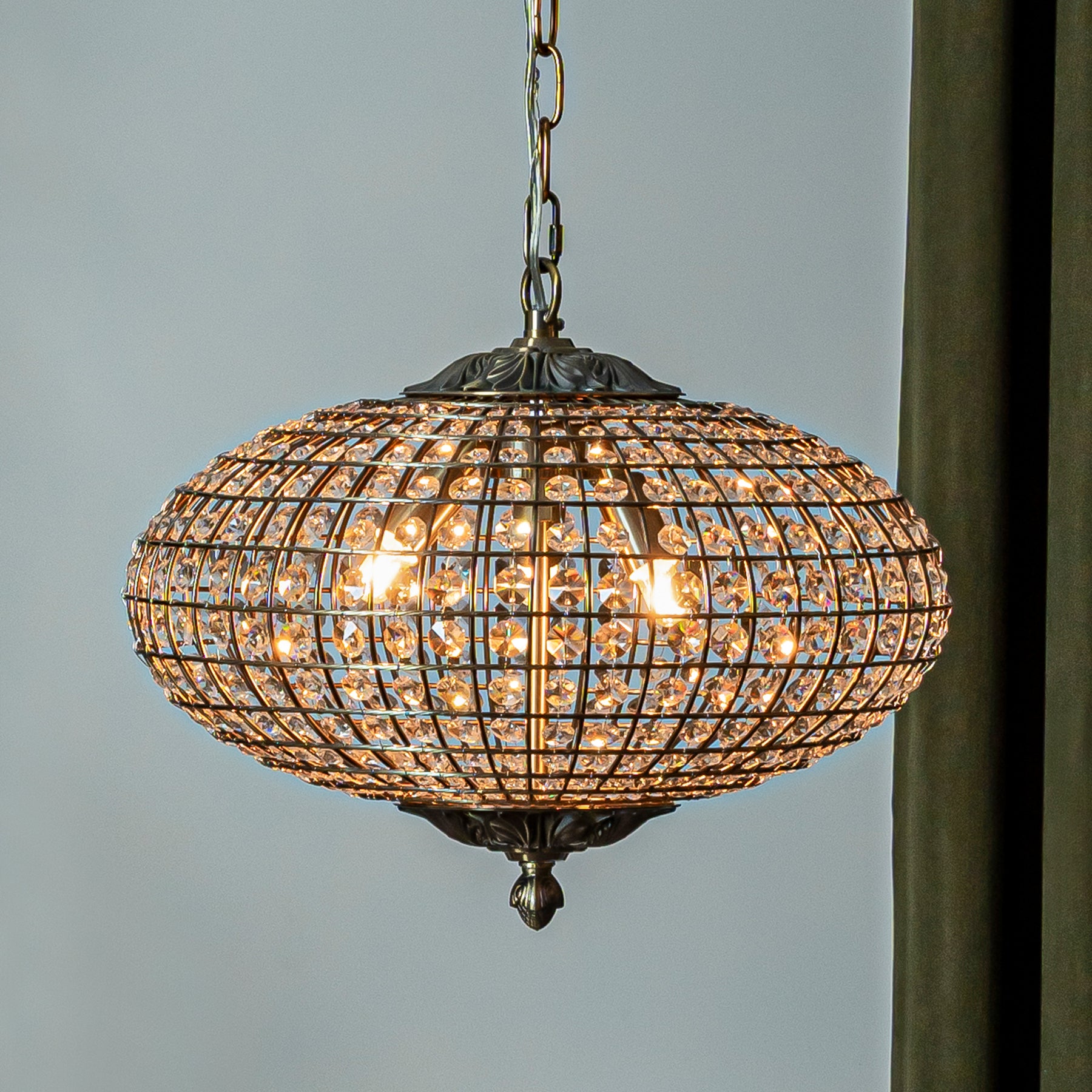 17'' Wide 3-Light Retro French Crystal Drum Chandelier in Antique Bronze With Vintage Patina Dimmable