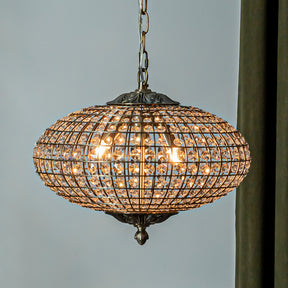 17'' Wide 3-Light Retro French Crystal Drum Chandelier in Antique Bronze With Vintage Patina Dimmable