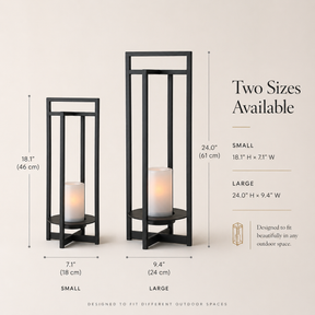 H18" Solar Outdoor Lantern with Flickering LED Candle and Automatic Dusk-to-Dawn Light Black Metal Frame