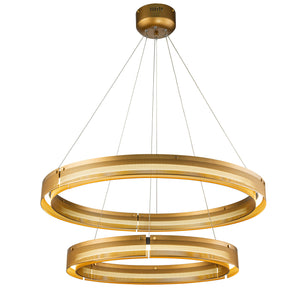 2 Light 32'' Wide Round Antique Gold Modern Double Ring LED Chandelier For Living Room