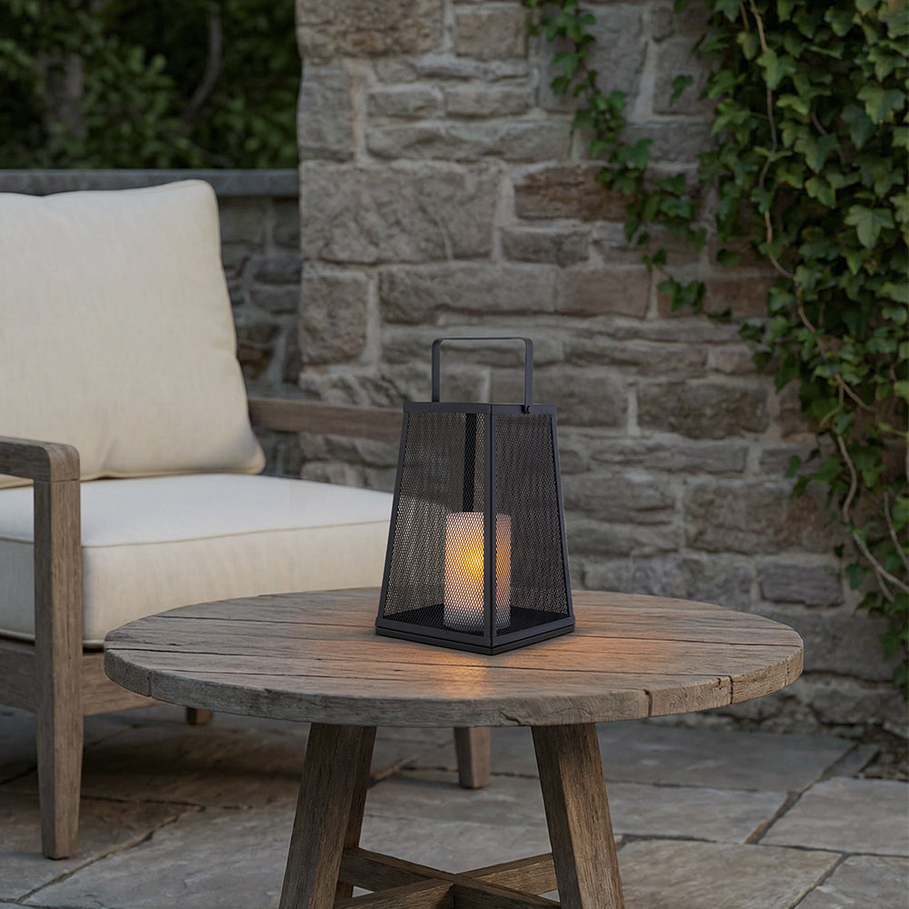 H10" Solar Outdoor Lantern with Flickering Candle Light Modern Metal Mesh Patio Lantern with Handle Solar Powered Decorative Lantern for Garden Deck Pathway Camping