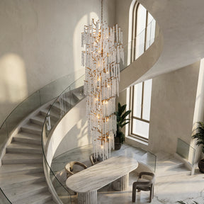 24'' W x 156'' H 21-Light Tree Branch Glass Chandelier in Antique Brass with Clear Glass for Foyers, Staircases, and Tall Ceilings
