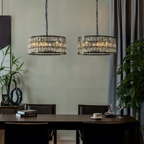 20" Modern Crystal Chandelier Matte Black Finish 6-Light Round Drum Pendant Light Fixture for Dining Room Kitchen