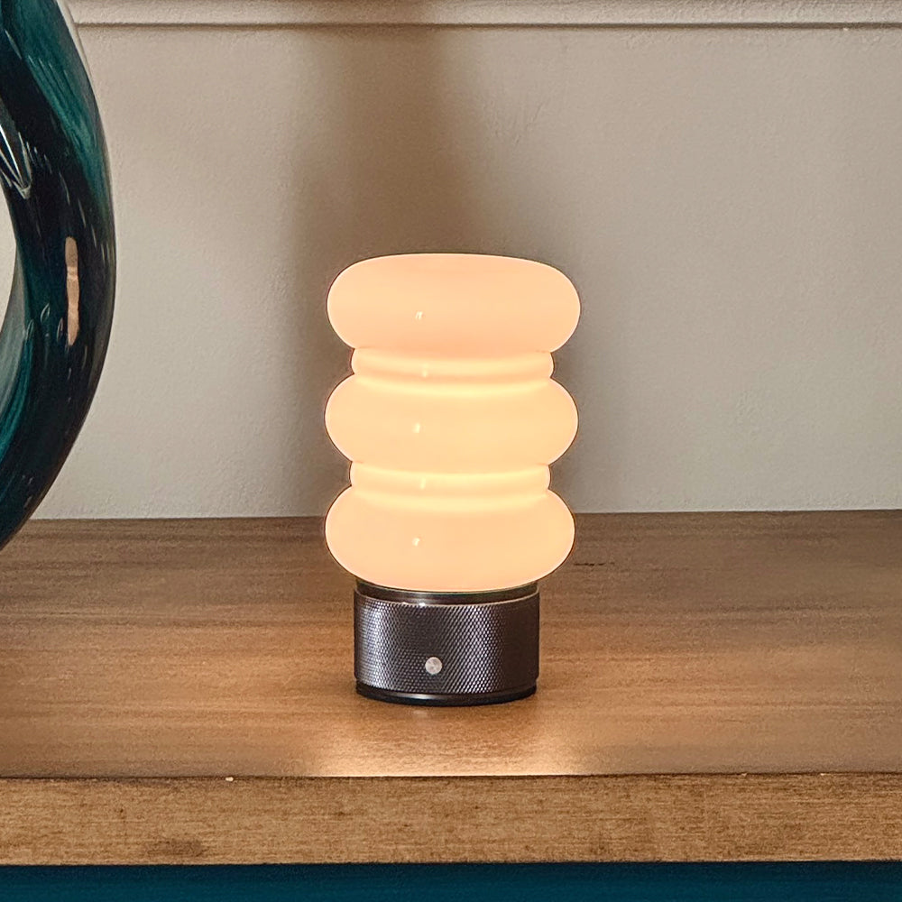 Opal Glass Cordless Rechargeable Table Lamp 3-Level Dimmable Flicker-Free LED Bedside Nightstand Lamp with Long-Lasting Battery for Bedroom