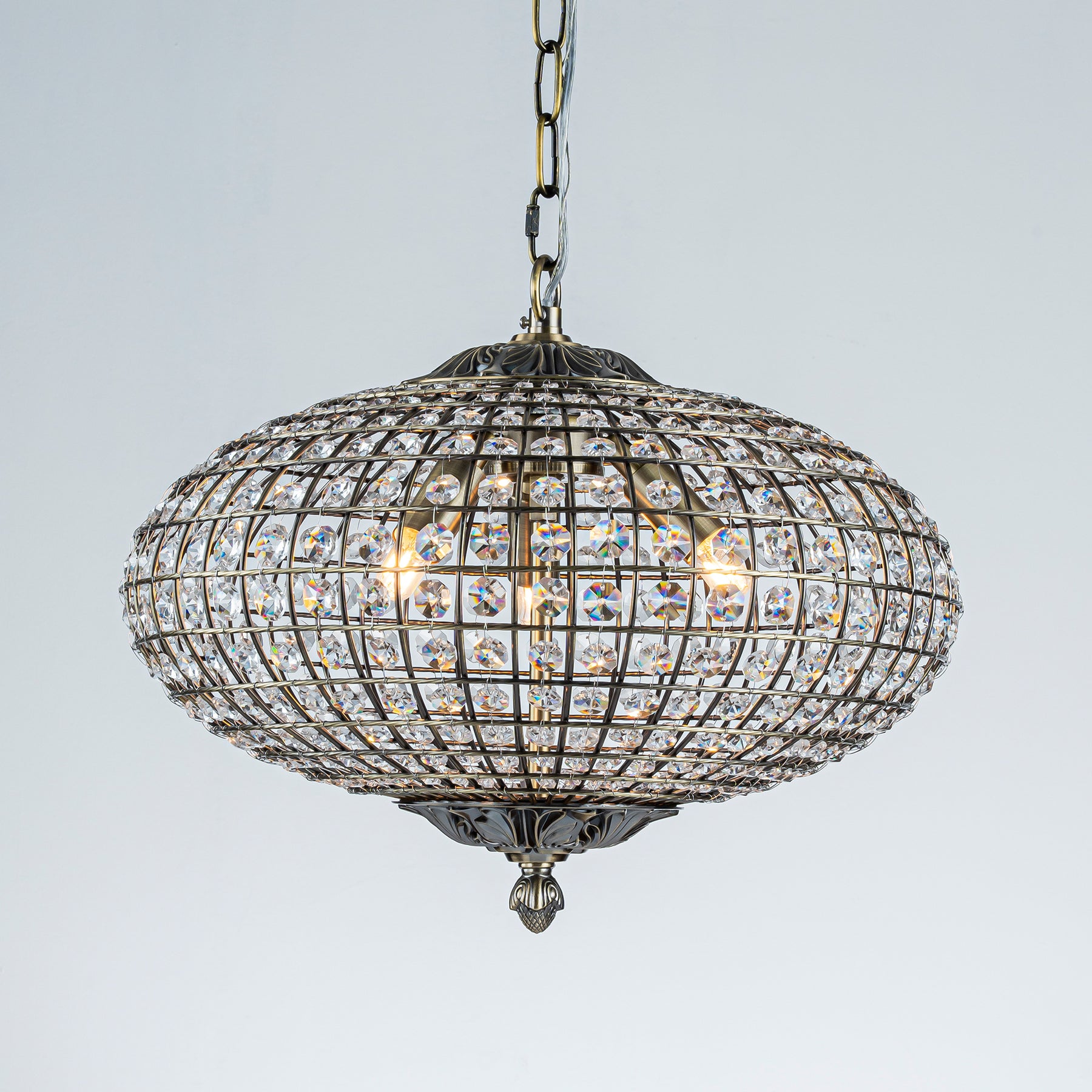 17" Wide 3-Light Retro French Handcrafted Bird Cage Crystal Chandelier in Antique Bronze With Vintage Patina Dimmable