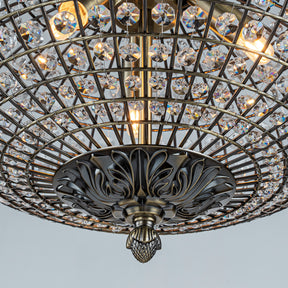 17" Wide 3-Light Retro French Handcrafted Bird Cage Crystal Chandelier in Antique Bronze With Vintage Patina Dimmable