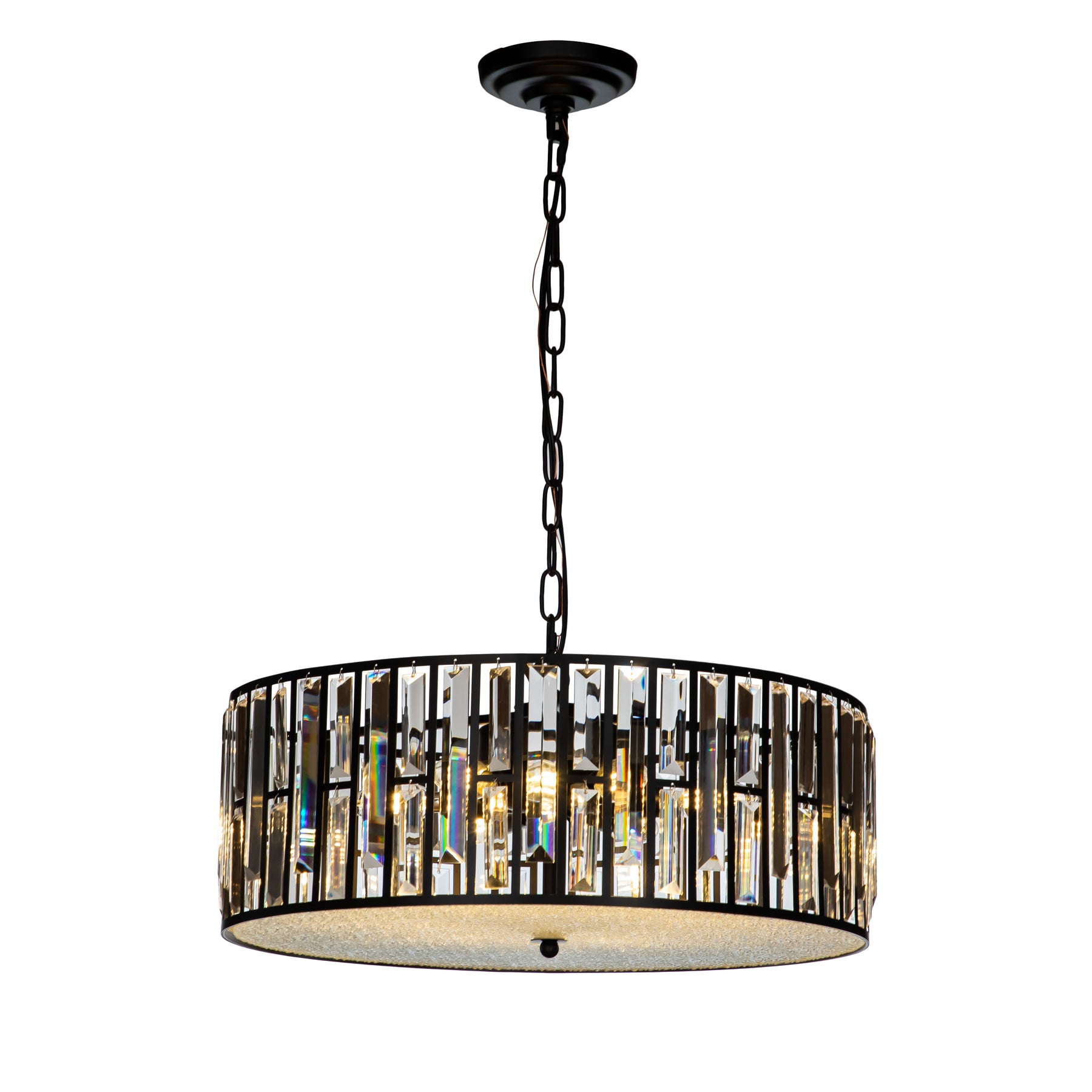 OpenBox 6-Light Black Mondern Farmhouse Lantern Drum Chandeliers With Crystal Accents