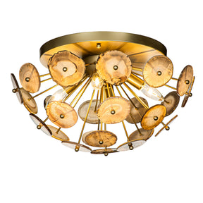 4-Light Mid-Century Agate Stone Flush Mount Modern Soft Gold Sputnik Ceiling Light Fixture