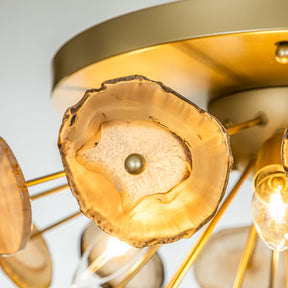 4-Light Mid-Century Agate Stone Flush Mount Modern Soft Gold Sputnik Ceiling Light Fixture
