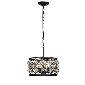 OPEN BOX- Farmhouse Black Drum Chandelier with Crystal Spheres