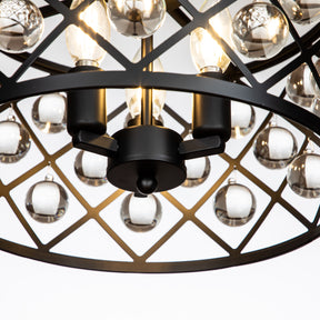 OPEN BOX- Farmhouse Black Drum Chandelier with Crystal Spheres