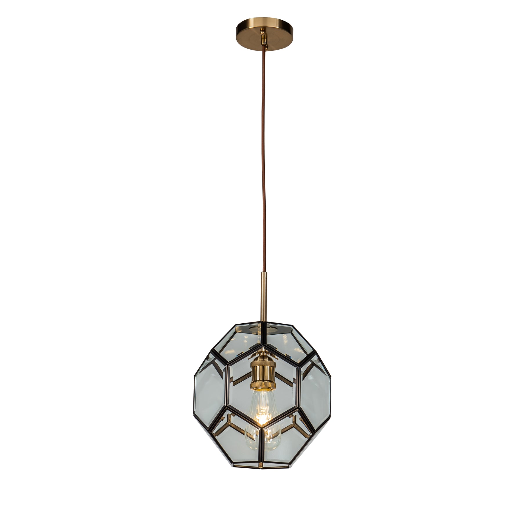 OPEN BOX- 1 Light Antique Brown Industrial Pendant Light with Geometric Glass
