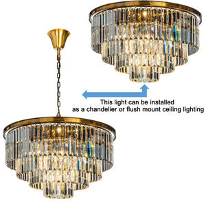 8-Lights Mid-Century Modern Antique Gold 4-Tier Round Fringe Crystal Flush Mount