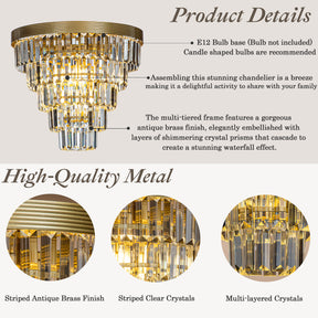 4-Light 16" Glam Tierd Flush Mount With Crystal Accents to Ceiling Light