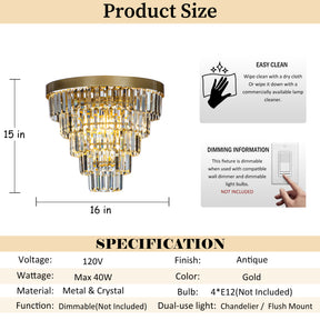 4-Light 16" Glam Tierd Flush Mount With Crystal Accents to Ceiling Light