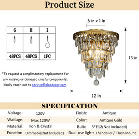Modern Tiered Crystal Chandelier in Antique Gold