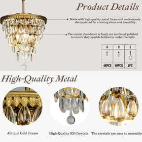 Modern Tiered Crystal Chandelier in Antique Gold