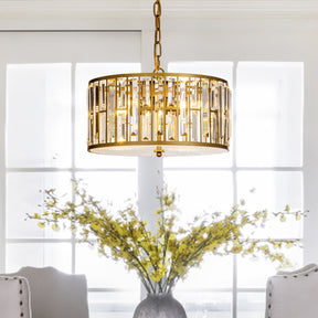 OpenBox 4 Light  Modern and Contemporary Gold Lantern Drum Chandelier With Crystal Accents